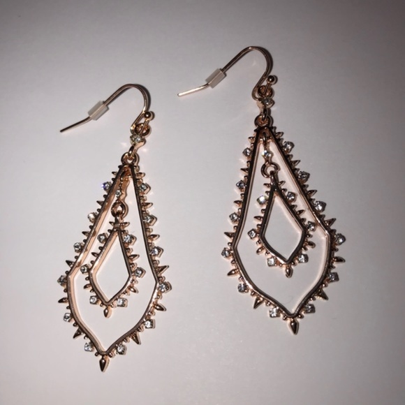 Double Drop Rose Gold Crystal Earrings - Picture 3 of 3